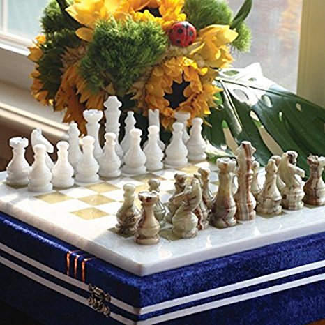 RADICALn 16 Inches Large Handmade White and Green Onyx Weighted Marble Full Chess Game Set Staunton and Ambassador Gift Style Marble Tournament Chess Sets -Non Wooden -Non Magnetic -Not backgammon