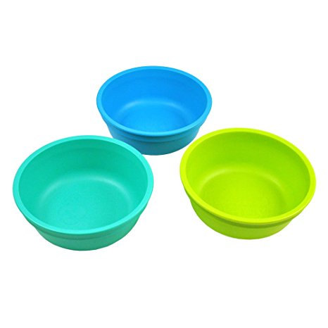 Re-Play Made in the USA 3pk Bowls for Easy Baby, Toddler, and Child Feeding - Aqua, Sky Blue, Green (Under The Sea)