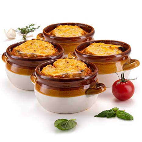 French Onion Soup Crocks, by KooK, Ceramic Make, Large Handles, Stoneware, 15oz