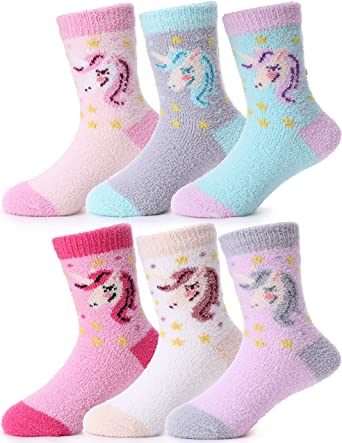 Kid Fuzzy Slipper Socks Warm Winter Girls Boys Soft Cabin Cute Cozy Fluffy Socks