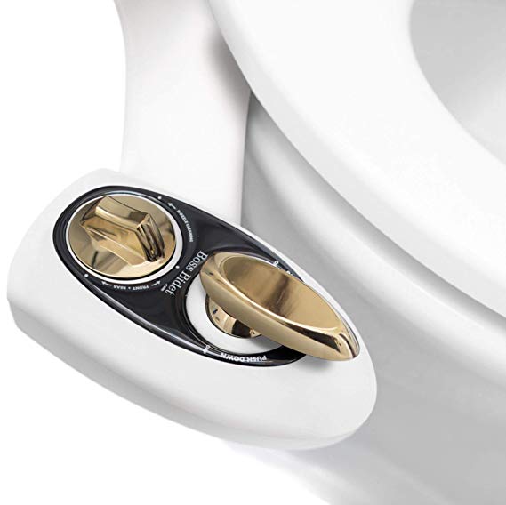 BOSS BIDET BOLD Toilet Attachment | Cleans Your Tushy | Warranty - Lifetime | 30 Day Money Guarantee | Dual Nozzle | Self Cleaning Sprayer Feature | Attaches in 15 minutes | White & Gold