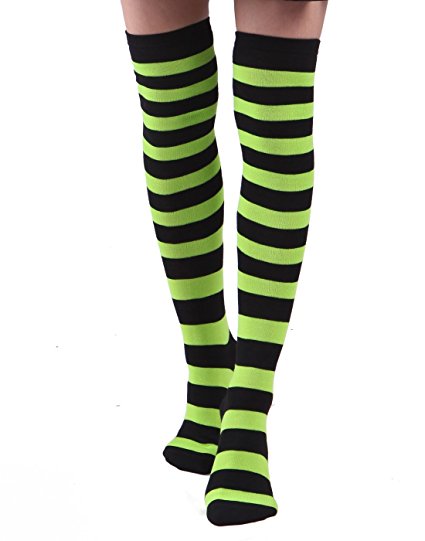 Women’s Extra Long Striped Socks Over Knee High Opaque Stockings