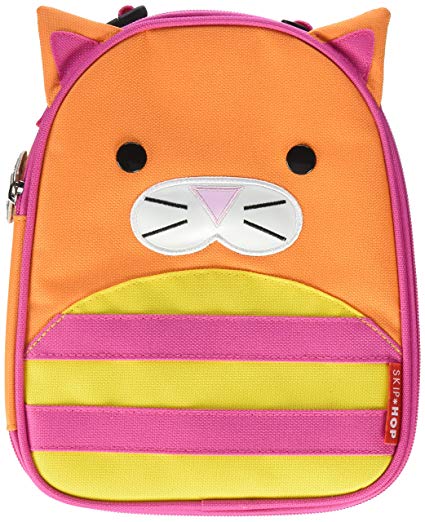 Skip Hop Zoo Kids Insulated Lunch Box, Chase Cat, 9"x3.25"x7.5", Orange