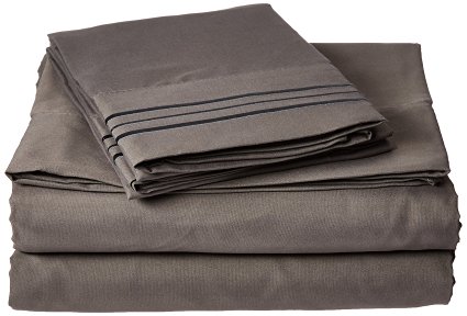 #1 Rated Best Seller Luxurious Bed Sheets Set on Amazon! Elegant Comfort® 1500 Thread Count Wrinkle,Fade and Stain Resistant 3-Piece Bed Sheet set, Deep Pocket, HypoAllergenic - Twin/Twin XL Grey