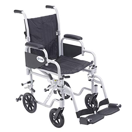 Drive Medical Poly Fly Light Weight Transport Chair Wheelchair with Swing-Away Footrest, Silver, 16"