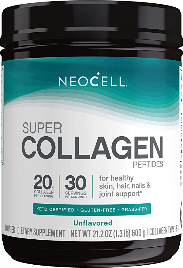 Collagen Peptides Powder (Type I & III), 20g Collagen per Serving, Keto Certified, Gluten Free, Grass Fed; for Healthy Skin, Hair, Nails and Joint Support;* Unflavored, 21.2 Ounce, 30 Servings