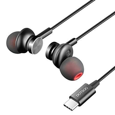 USB Type C Earphones, DOTSOG In-Ear Magnetic Earbuds with Mic, Stereo Bass Noise Cancelling Headphones, Sports Headsets Compatible with Google Pixel 3/2/XL, Huawei, Essential Phone, Other Typc C Devic