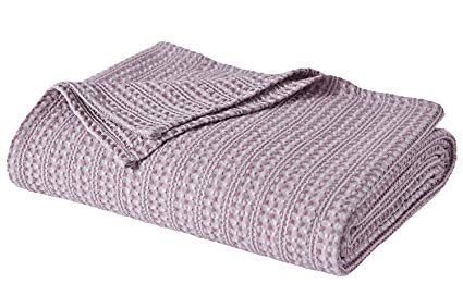 PHF 100% Cotton Bed Blanket Yarn Dyed Waffle Weave Lightweight Breathable Soft Bed Home Decor King Size Pale Purple