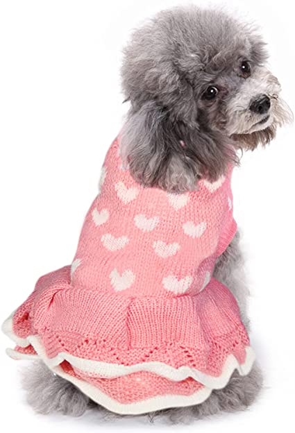 CHBORLESS Dog Sweater Puppy Dress: Warm Pet Small Dogs Clothes Winter Dog Heart Sweater Doggy Sweatshirt Doggie Coat Cat Clothing Kitten Dresses