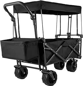 VEVOR Collapsible Wagon with Removable Canopy, 220lbs Heavy Duty Foldable Beach Wagon with Big Wheels, Folding Wagon Stroller with Adjustable Push Pulling Handles