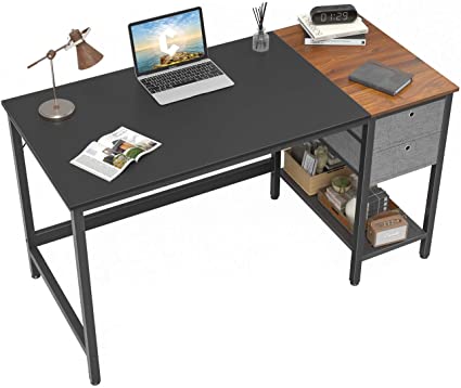 Cubiker Computer Home Office Desk, Small Desk with Drawers 40 inch Study Writing Table, Modern Simple PC Desk, Black and Espresso