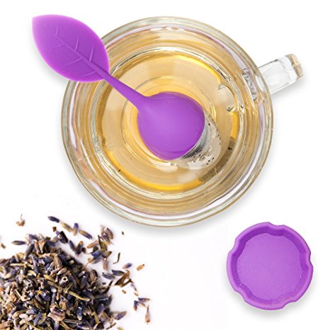 SILICONE TEA INFUSER with Drip Tray and Floating Handle by Teami Blends | Our Best BPA FREE Stainless Steel Ball Infusers for Loose Leaf Teas | Great Strainer as a Gift! (1, Purple)