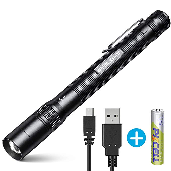 Pen Flashlight, BYBLIGHT Rechargeable Pen light with 150 Lumens CREE LED, Pocket EDC PenLight Flashlight with Adjustable Focus, IPX5 Water-Resistant, 2 Modes Inspection Light ¡­