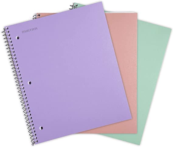 Mintra Office Durable Spiral Notebooks, 1 Subject, (Salmon, Sage Green, Lavender, Wide Ruled 3pk) - 100 Sheets, Poly Pocket, Moisture Resistant Cover, School, Office, Professional