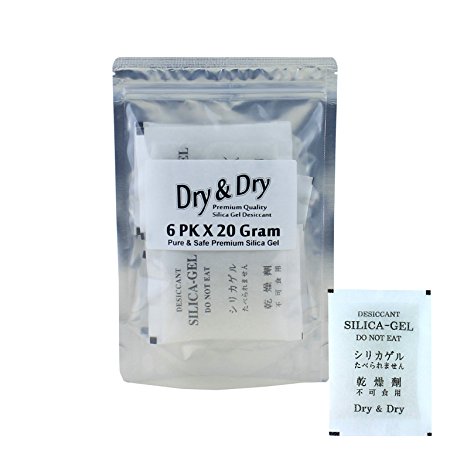 5 Pack of 20 Gram "Dry&dry" Silica Gel Packets Desiccant Dehumidifiers