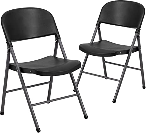 Flash Furniture 2 Pk. HERCULES Series 330 lb. Capacity Black Plastic Folding Chair with Charcoal Frame