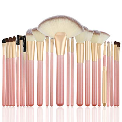 Makeup Brushes, MMBeauty 24 Pieces Makeup Brushes Set Premium Synthetic Powder Blush Foundation Eye Shadow Highlight Lip Eyeliner(Pink)