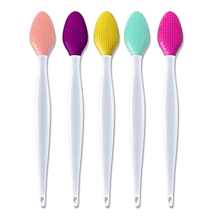 Lip Brush Exfoliating,Double-Sided Silicone Lip Scrub Brush Applicator Wand Tool for Plump Smoother Fuller Lip Appearance(5PCS)