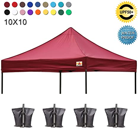 ABCCANOPY Pop Up Canopy Replacement Top Cover 100% Waterproof Choose 18+ Colors, Bonus 4 x Weight Bags (Burgundy)