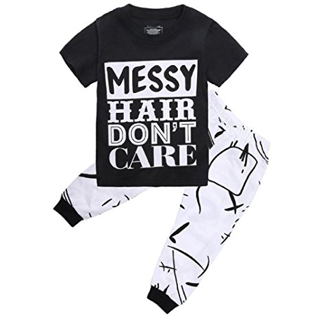 GRNSHTS Little Girls Letters Print Short Sleeve T-shirt and Pants Outfits