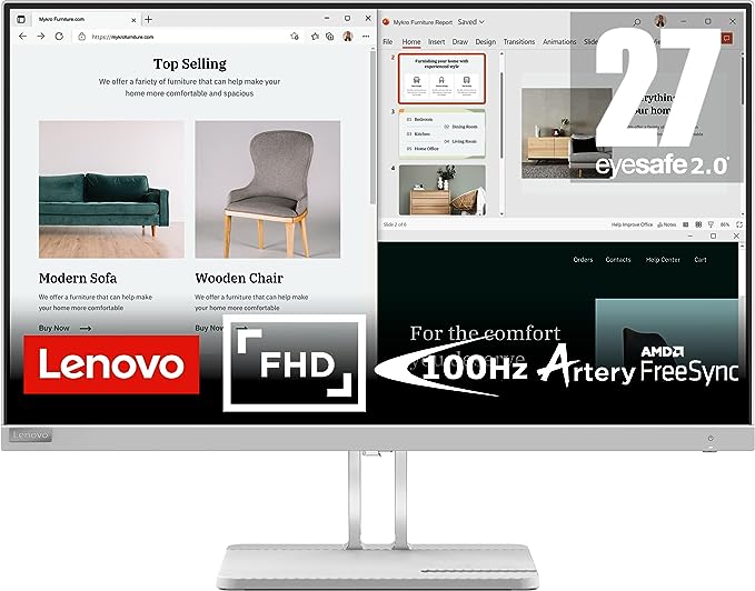 Lenovo L27e-40 27 inch PC Monitor | FHD, 1080p, 100Hz, 4ms, VA panel, HDMI, VGA