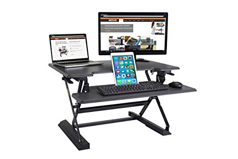 Victor DCX710 Height Adjustable Standing Desk | Charcoal Gray | 31" Wide | Sit Stand Desk Converter | Compatible with Most Monitor Arms