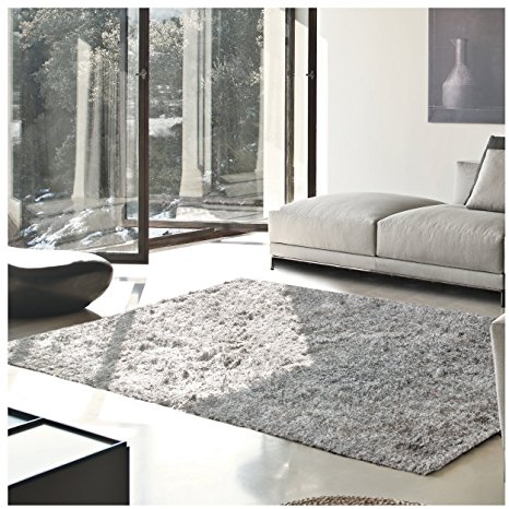 Superior Elegant Shag Rug, Plush and Cozy Hand Tufted Area Rugs, Chic and Contemporary Eyelash Shag Rug with Cotton Backing - 5’ x 8’ Rug, Silver