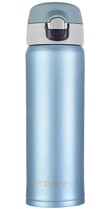 Kooyi Vacuum Insulated Travel Coffee Mug, One-handed Open and Drink, 100% Leak Proof BPA-Free (Blue)