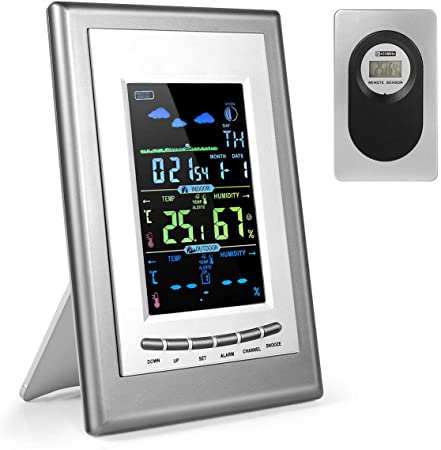 Weather Station, Vertical Color Large Weather Station with Smart Weather Monitor Clock / Indoor Outdoor Temperature and Humidity/Wind Speed/ Display Alarm Clock for Home and office Use