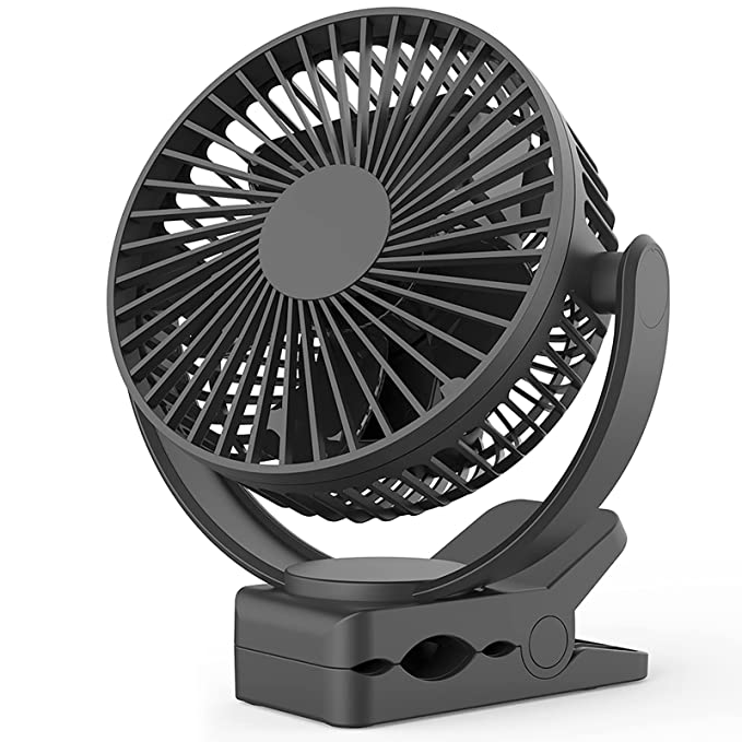 Forty4 Rechargeable Battery-powered 5000mAh Quieter and Stronger Wind Clip/Table Fan with 10W Fast Charging for Golf Carts Desks Treadmills Camping (Black)