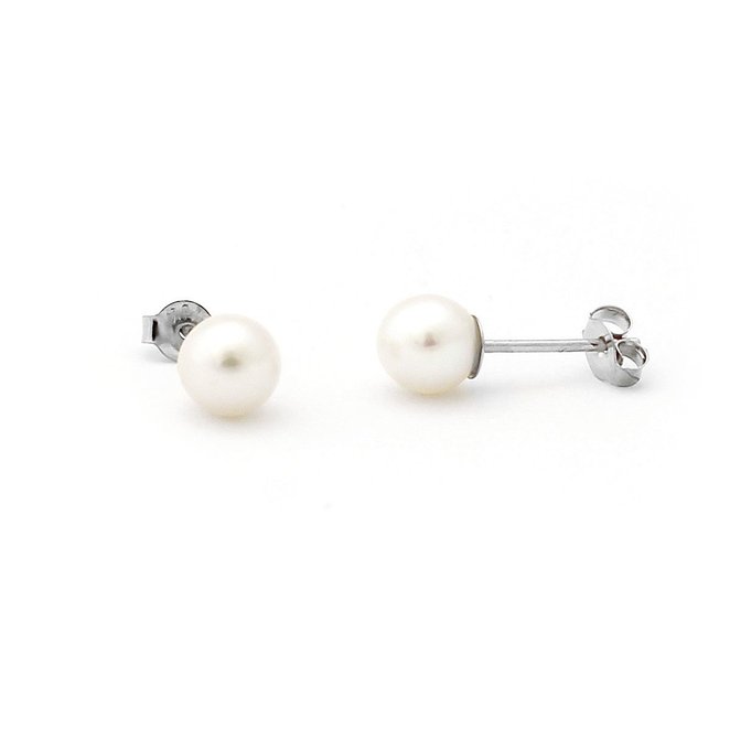 Round White Freshwater Cultured Pearl Stud Earrings in 14k White/Yellow Gold/Sterling Silver