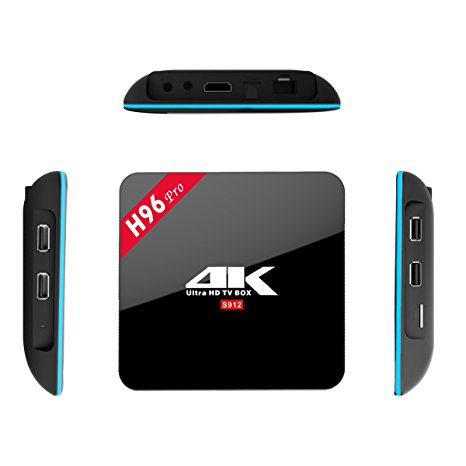 Greatever H96 PRO TV BOX Amlogic S912 Octa Core Android 6.0 Marshmallow 2G 16GB H.265 4K UHD 3D Kodi 17.0 Pre-installed Full Loaded Dual WiFi 2.4G/5G Bluetooth4.0 1000M Ethernet Streaming Media Player