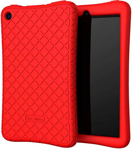 Bear Motion Silicone Case for All-New Fire 7 Tablet - Anti Slip Shockproof Light Weight Kids Friendly Protective Case for Fire 7 (ONLY for 9th Generation 2019 Model) - Red