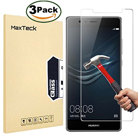 [3 Pack] P9 Screen Protector, MaxTeck 0.26mm 9H Tempered Shatterproof Glass Screen Protector Anti-Shatter Film for Huawei P9