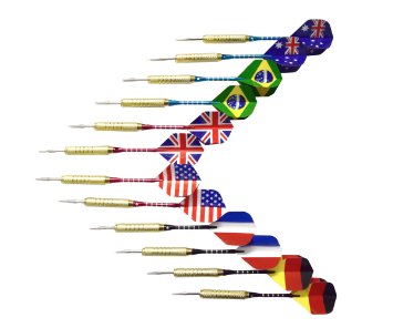 12 Pcs 2BA Aluminum Shafts Steel Tip Darts with National Flag Flights (6 Styles) 18 Grams, Extra Waterproof Pouch as Bonus