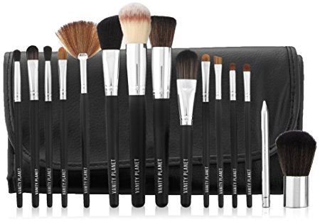 Vanity Planet Palette 15 Piece Professional Makeup Brush Set, Black