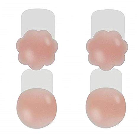 Silicone Nipplecovers 2 Pairs Reusable Breast Lift Push Up Bra for Women, 4''