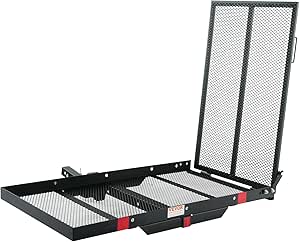 VEVOR Hitch Mount Cargo Carrier, 45.3" x 25.6" Iron Hitch Cargo Rack with Folding Ramp, Hitch Rack Basket with Stabilizer and Straps, 500LBS Mobility Scooter Carrier Fit 2" Hitch Receiver