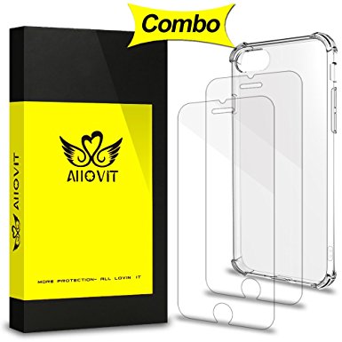 iPhone 7 Plus Screen Protector & Case Combo, Allovit 2-Pack Tempered Glass Screen Protector and Crystal Clear Case,Dual Layer Protection Cover for iPhone 7 Plus 5.5"