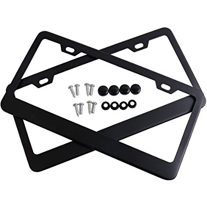 Tokept Black Stainless Steel License Plate Frame with 2 Holes(Pack of 2)