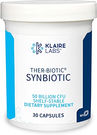 Klaire Labs Ther-Biotic Synbiotic Probiotics - 50 Billion CFU Probiotics for Immune & GI Support - 7 Strains - Delayed Release Prebiotics and Probiotics - Shelf-Stable, Dairy Free & Non GMO (30 Caps)