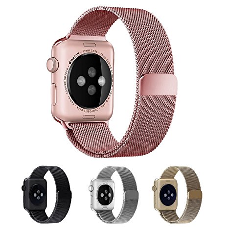 Apple Watch Band, with Unique Magnet Lock, EH HE 42mm Milanese Loop Stainless Steel Bracelet Strap Bands for Apple Watch 42mm All Models No Buckle Needed - Rose Gold