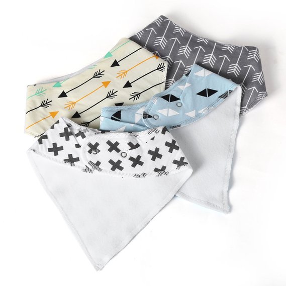 CFSKY 4-Pack Designer Bandana Style Baby Bibs Washable, Made with 100% organic cotton
