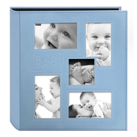 Pioneer Collage Frame Embossed "Baby" Sewn Leatherette Cover Photo Album, 4"x6", 240 Photos, Baby Blue