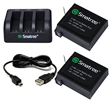 Smatree® 1290mAh Replacement battery (2-Pack) and 3-Channel charger   USB Cord for Gopro Hero 4 Camera Camcorder