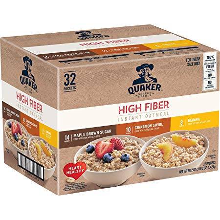 Quaker Quaker Instant Oatmeal, High Fiber Variety Pack, 32 Count, 32 Count