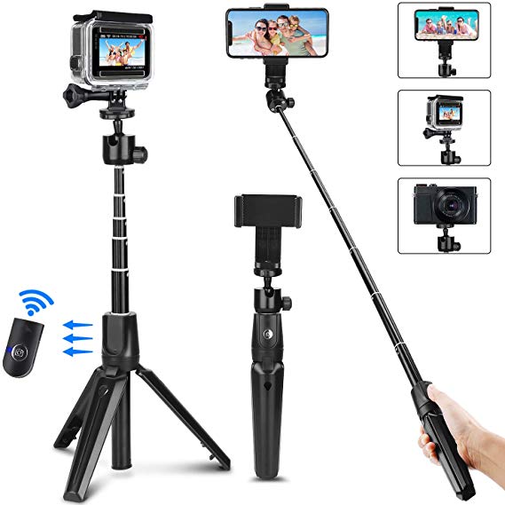 PEYOU Selfie Stick Tripod, 40 inch Extendable Phone Tripod Stand w/Remote Compatible with iPhone 11 Pro Max Xs Max Xr X 8 7 6 Plus, Samsung Galaxy S10 S9 S8 Plus S7 Note 10 9 8 5, Huawei and More Phones, Bonus Adapter for GoPro Camera