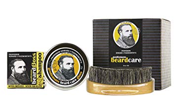 Professor Fuzzworthy Large Beard Care Grooming Kit Gift Set | Best Beard Shampoo, Conditioner Balm & Boar Bristle Brush | Holiday Gifts for Men | 100% Natural | Organic Essential & Kunzea Oils