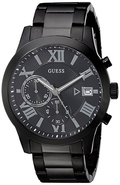 GUESS Men's U0668G5 Dressy Black Stainless Steel Multi-Function Watch with Chronograph Dial and Deployment Buckle