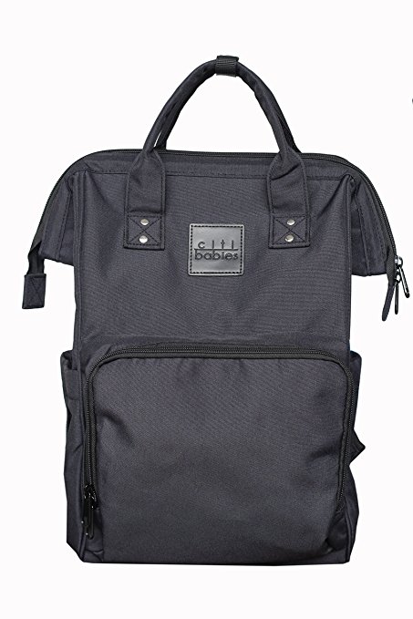 Citi Babies Black Diaper Bag Backpack - Water Resistant, Shoulder Strap, Large Capacity, Insulated Bottle Pockets, Changing Pad, Stroller Clip- Trendy Diaper Bag for Dad & Mom or Baby Shower